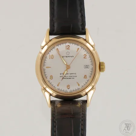 Kultarannekello Eterna Matic 1948, serial no. 8423.69, automaatti, rungon Ø 36mm, rannekkeen pituus 180mm, mukana International Guarantee Timanttiset, Sveitsin virallinen kronometrin valvonta todistus ja Eterna Matic Chronometer Certificate, 750br,  Paino: 72,2 g