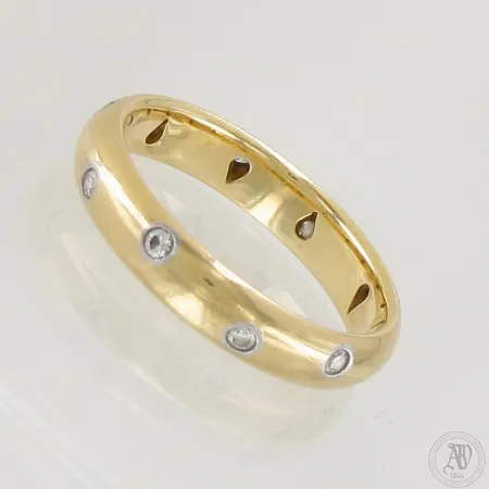 Timanttisormus 10xn.0.02ct, käytön jälkiä, koko 18¼, 750,  Paino: 5,2 g