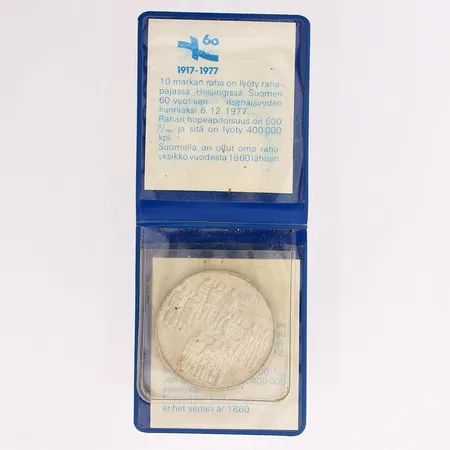 Juhlaraha, Itsenäinen Suomi 60 vuotta, nimellisarvo 10mk, 1917-1977, 500, Paino: 21,8 g