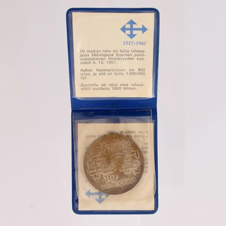 Juhlaraha, Suomen itsenäisyyden kunniaksi 1917-1967, nimellisarvo 10mk, 900, Paino: 24 g