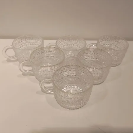 Kuusi glögilasia, kastehelmi, Iittala, kirkas, korkeus 50mm, 