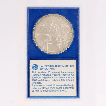 Juhlaraha, Lahti MM 1989, nimellisarvo 100mk, 830,  Paino: 24 g