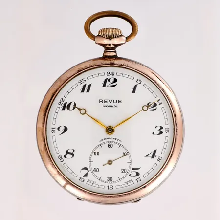 Hopeataskukello, Revue incabloc, mekaaninen, 15 kivinen, rungon Ø 51mm, välikuori metallia, 800br,
