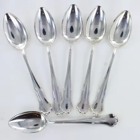 Kuusi ruokalusikkaa, Chippendale, kaiverrettu, pituus 167mm, 830,  Paino: 219,4 g
