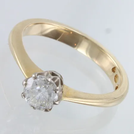 Timanttisormus 1x0.53ct, kivessä lohkeamia, koko 17, 585br,  Paino: 3,6 g