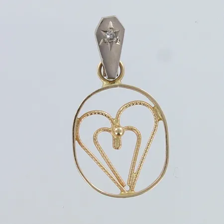 Timanttiriipus 1xn.0.005ct, korkeus 20mm, 585 kelta- ja valkokulta,  Paino: 0,7 g