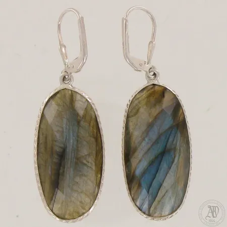 Spektroliitti-korvakorut, korkeus 50mm, leveys 15mm, 925br,  Paino: 10,3 g