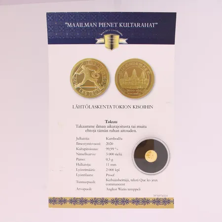Kultaraha 3000 rieliä, 2021, Lähtölaskenta Tokion kisoihin, "Maailman pienet kultarahat", 999,  Paino: 0,5 g
