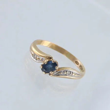 Kivisormus timanteilla 2xn.0.005ct, käytön jälkiä, koko 16, 585br,  Paino: 1,6 g