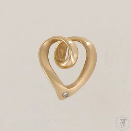Sydän-riipus timantilla 1xn.0.01ct, korkeus ja leveys 10mm, 585,  Paino: 0,9 g