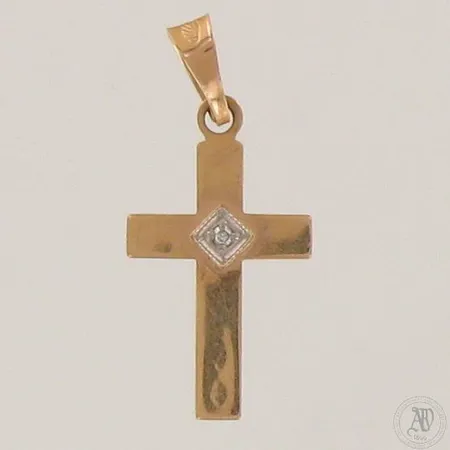 Risti-riipus timantilla 1xn.0.005ct, korkeus 25mm, leveys 10mm, 585,  Paino: 0,5 g
