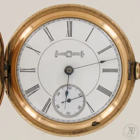Kultataskukello Illinois Watch Co., Springfield, 15 kivinen, käytöstä aiheutunutta kulumaa, 585br,   Paino: 130,6 g