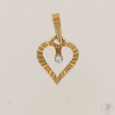 Sydän-riipus timantilla 1xn.0.005ct, korkeus 15mm, leveys 10mm, 585, Paino: 0,6 g