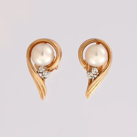 Helmikorvakorut timanteilla 4xn.0.005ct, korkeus 12mm, 585br,  Paino: 2 g