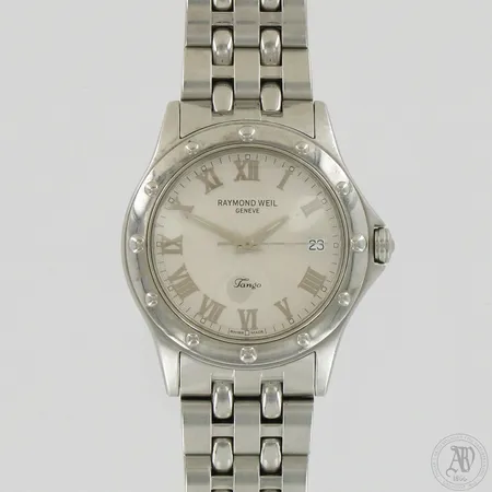 Teräsrannekello, Raymond Weil, Tango, ref. 5590, rungon Ø38mm, quartz:paristo loppunut, hihnan pituus 190mm