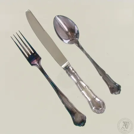 Lusikka, haarukka ja veitsi, Chippendale, pituudet 145mm, 167mm ja 187mm, 830br,  Paino: 108,5 g