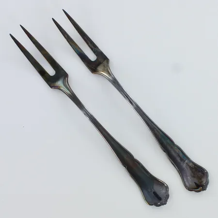 Kaksi leikkelehaarukkaa, Chippendale, pituus 117mm, 830,  Paino: 18,6 g