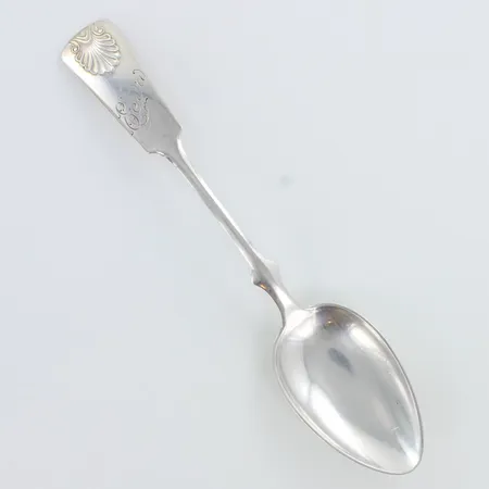 Jälkiruokalusikka, musla, kaiverrettu, pituus 144mm, 813h,  Paino: 19 g
