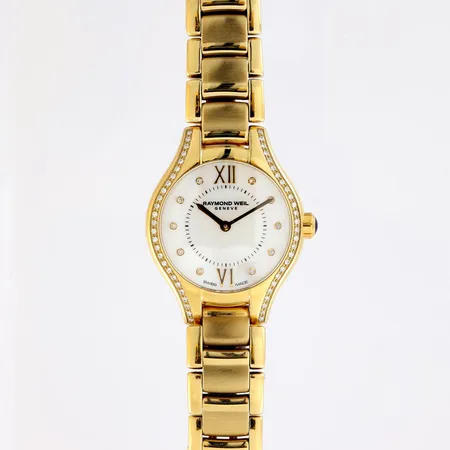 Teräsrannekello, Raymond Weil, Noemia, rungon Ø 24mm, quartz:paristo loppunut, ref. 5124-P-00985, laatikko, jatkopalat ja todistus
