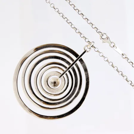 Kaulakoru, "Hopeakuu", design Tapio Wirkkala, ketjun pituus 60cm, riipuksen Ø 50mm, 925, Paino: 14,2 g