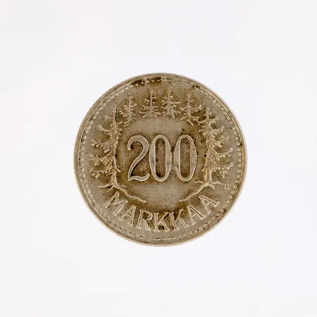 Hopearaha, 200 markkaa, Suomi, vuodelta 1956, 500, Paino: 7,7 g