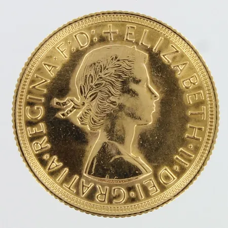 Kultaraha, 1 Sovereign - Elizabeth II (1st portrait), 916,  Paino: 7,9 g