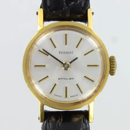 Teräsrannekello Tissot Stylist, Swiss made, mekaaninen, käytön jälkiä, rungon Ø18mm, nahkarannekkeen pituus 140-185mm, ranneke ei alkuperäinen