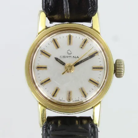 Teräsrannekello Certina, Swiss made, käytön jälkiä, lasi naarmuinen, mekaaninen, rungon Ø19,5mm, nahkarannekkeen pituus 145-185mm, ranneke ei alkuperäinen, 