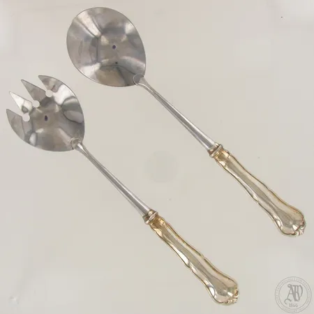 Salaattiottimet, kaiverrettu ja käytön jälkiä, Chippendale, pituus 255cm, 830br,  Paino: 127 g