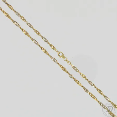 Singapore-kaulaketju, pituus 42,5cm, 585 kelta- ja valkokulta,  Paino: 5,8 g