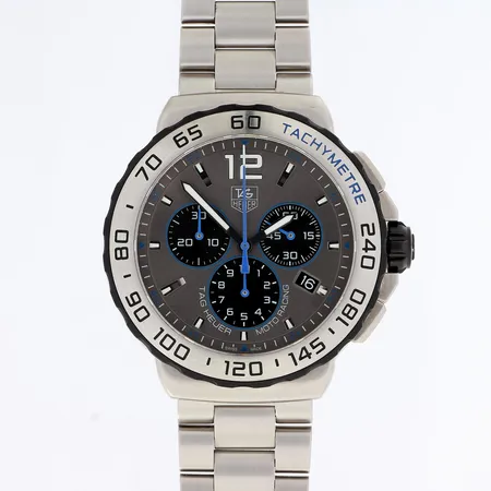 Teräsrannekello, TAG Heuer Formula 1, Moto Racing Chronograph Quartz, rungon Ø 42mm, ref. CAU1119, hihnan pituus 205mm,  laatikossa.