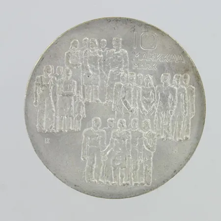 Juhlaraha, Itsenäinen Suomi 60 vuotta, nimellisarvo 10mk, 1917-1977, 500,  Paino: 21,7 g