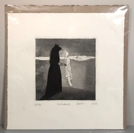 Etsaus Outi Heiskanen, mitat 300x300mm, signeerattu 28/70 Unihaave Heis- 2013. 