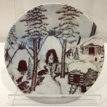 Seinälautanen Arabia, A. Alariesto, 1981, Kotakylä talvella, Ø 12cm