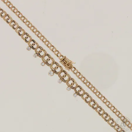 Bismarck-kaulaketju timanteilla 6xn.0.04ct 1xn.0.15ct, pituus 46cm ja leveys 4-7mm, nimileima Ve, 585,  Paino: 14,5 g