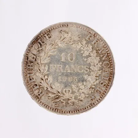 Hopeakolikko, Francs 10, 1965, 900 hopea, Paino: 25 g
