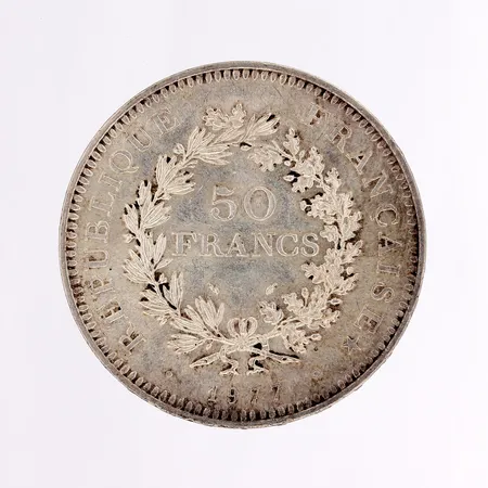 Hopeakolikko, Francs 50, 1977, 900 hopea, Paino: 29,9 g