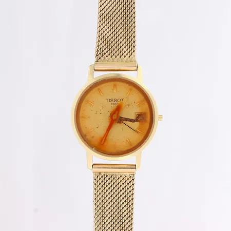 Viallinen kultarannekello, Tissot, rungon Ø 24mm, kaiverrettu, rannekkeen pituus 180mm, 585br, 