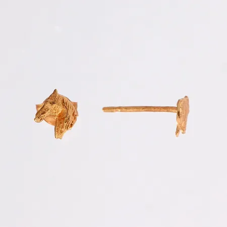 Hevosenpää-korvakorut, korkeus 6mm, toinen tausta puuttuu, 585,  Paino: 0,3 g