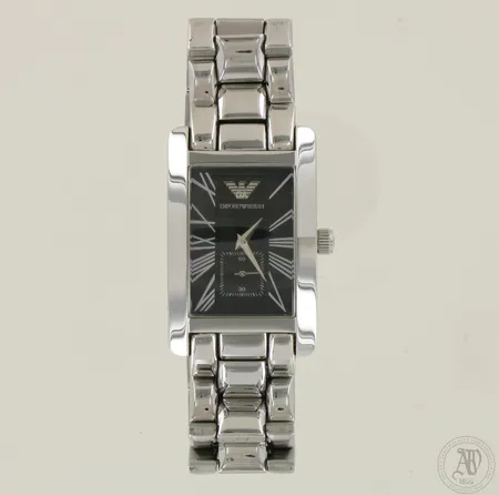 Teräsrannekello Emporio Armani, AR-0156 251011, taulun mitat 30x 50mm, quartz:paristo loppunut, mukana lisäpalat, laatikko