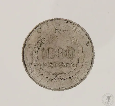 Hopearaha, Suomen markka 100 vuotta 1960, nimellisarvo 1000mk, 875 hopea Paino: 14,1 g