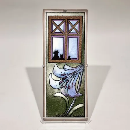 Seinälautanen, Arabia, Heljä Liukko-Sundström, Perhe odottaa kotona, mitat 250x105mm. 