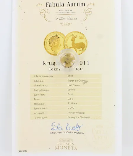 Kultaraha, Hyppyantilooppi, Krugerrand 2011, 999,  Paino: 0,5 g