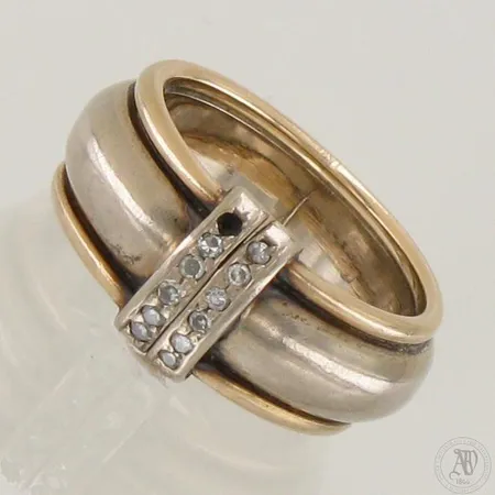 Timanttisormus 11xn.0.01ct (yksi timantti puuttuu), koko 15½, 585 kelta- ja valkokulta,  Paino: 9,2 g