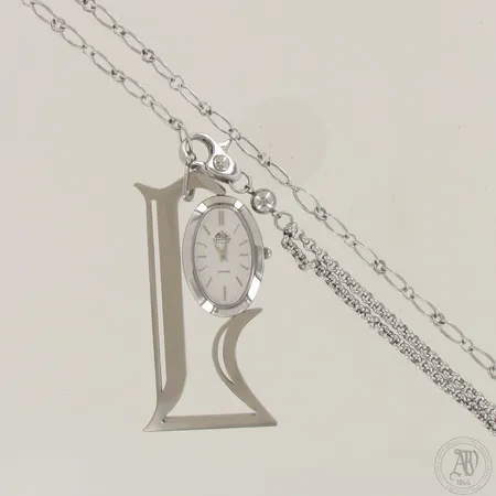 Teräskaulakello, Leijona-kello 100 vuotta, joulukuun naisten juhlamalli 2010, 5100-12N, quartz: paristo loppunut, kellon korkeus 85mm, ketjun pituus 82cm
