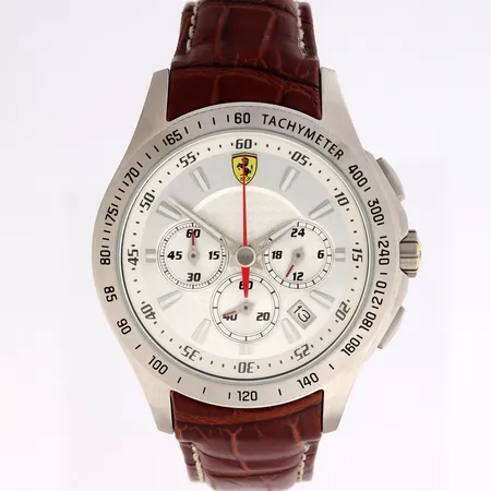 Teräsrannekello, Scuderia Ferrari, quartz, rungon Ø 45mm, ref. SF.05.1.14.0021, nahkaranneke, laatikko