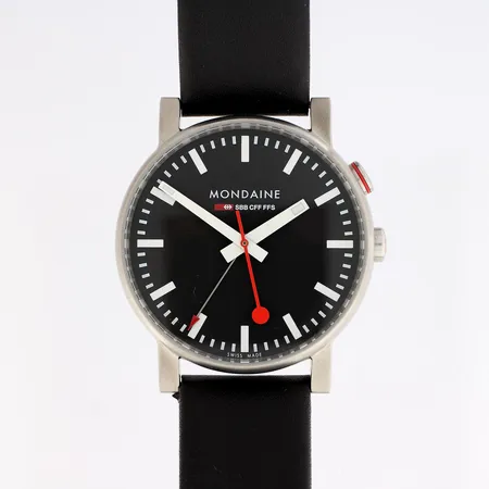 Teräsrannekello, Mondaine, Evo Big, quartz, rungon Ø 40mm, ref. A468.30352.14SBB, nahkaranneke, laatikko
