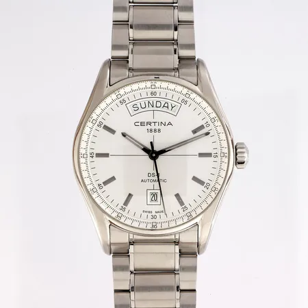 Teräsrannekello, Certina, DS-1, automaatti, rungon Ø 39mm, rungossa pientä kulumaa, ref. C006.430.11.031.00, rannekeen pituus 180mm, rannekkeessa pieniä käytön jälkiä, kaksi jatkopalaa, laatikko ja takuukortti