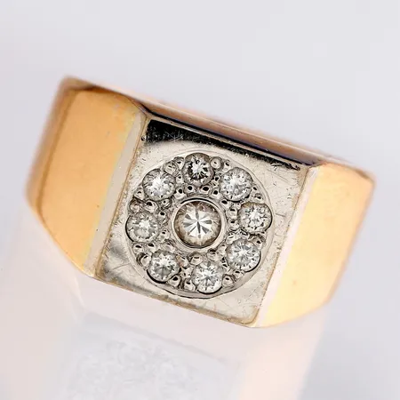 Timanttikantasormus 1xn.0.08ct 8xn.0.02ct, koko 17¾, 585 kelta- ja valkokulta,  Paino: 16,5 g