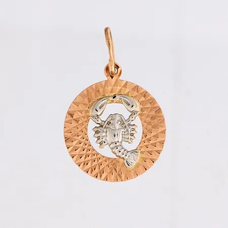 Horoskooppiriipus, Rapu, korkeus 24mm, 585 kelta- ja valkokulta,  Paino: 0,9 g